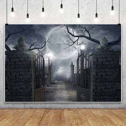 10x8ft Halloween Full Moon Cemetery Forest Photo Backdrop Decor