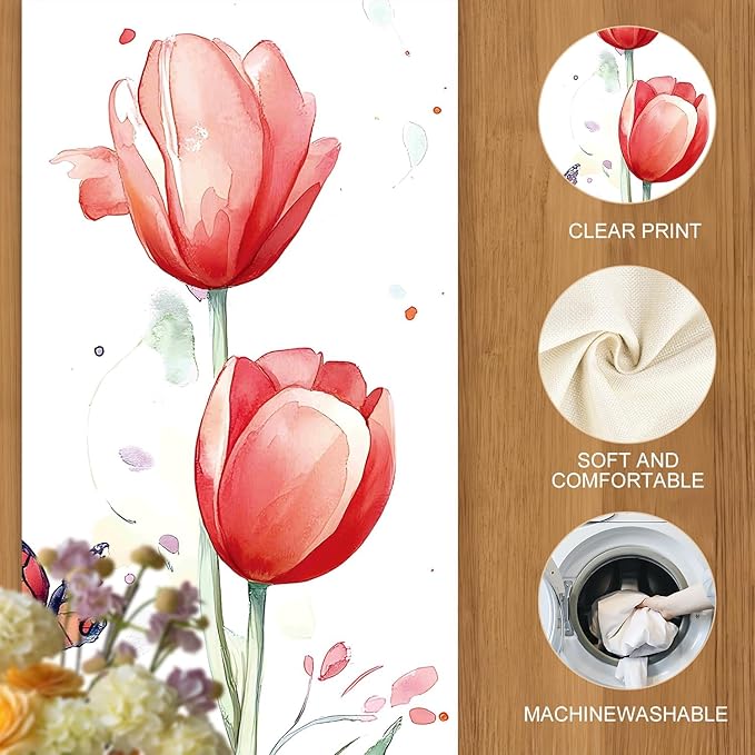 Elegant Hand-Painted Watercolor Floral Table Runner – Spring Tulip & Lavender - Image 4