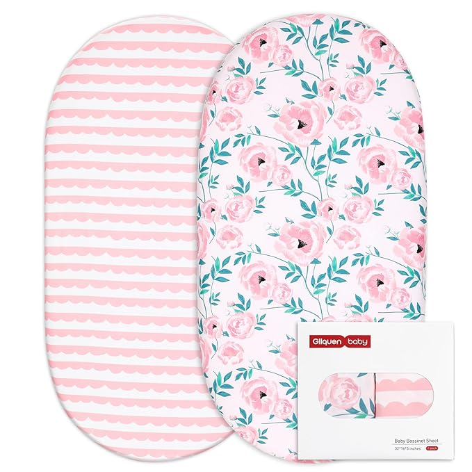 Gllquen Baby Bassinet Sheets Set 2-Pack, Breathable Cozy Bassinet Fitted Sheet by GLLQUENBABY
