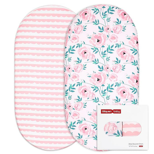 Gllquen Baby Bassinet Sheets Set 2-Pack, Breathable Cozy Bassinet Fitted Sheet by GLLQUENBABY