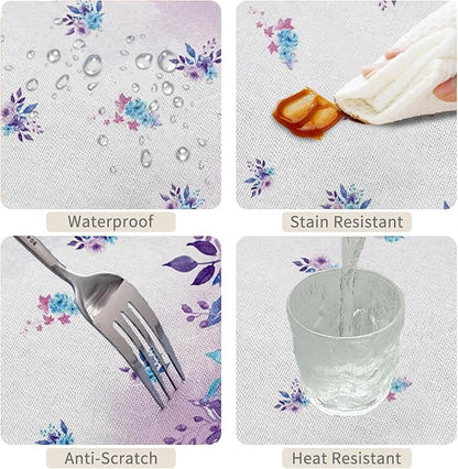 60x108inches Floral Rectangle Tablecloth Watercolor Purple Blue Flowers Printed - Image 4