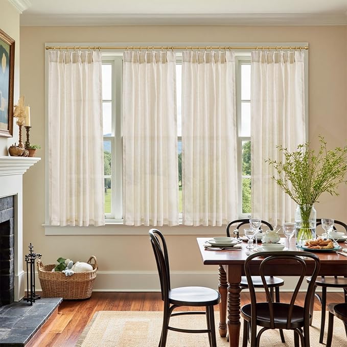 jinchan Pinch Pleated Linen Blend Curtains 63 Inch 2 Panels Light Filtering - Image 3