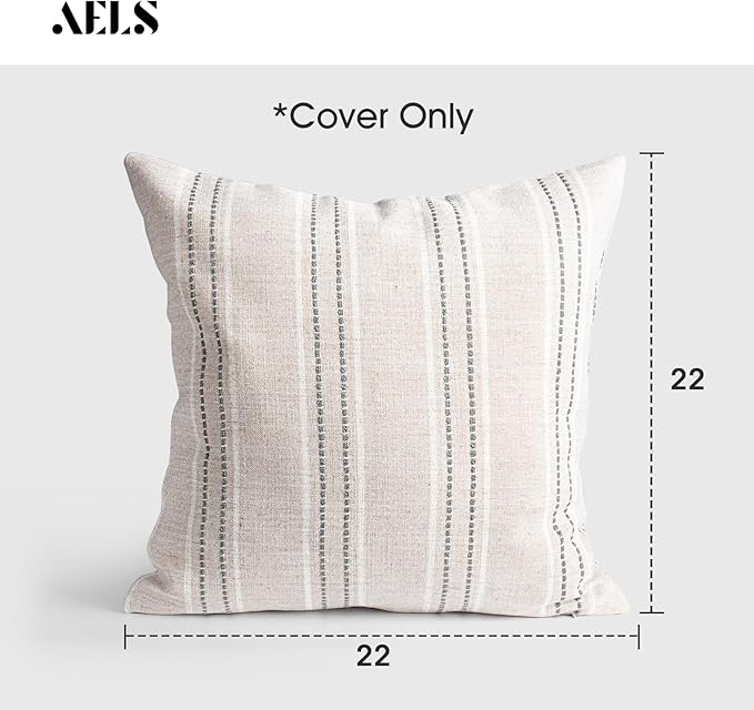 AELS 22x22 Decorative Farmhouse Linen Throw Pillow Covers, Boho Textured Pillow - Image 2