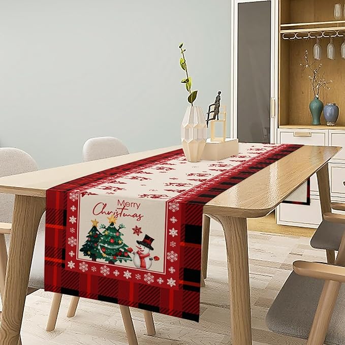 Merry Christmas Table Runner, Snowman Linen Farmhouse Table Runners, Table - Image 6