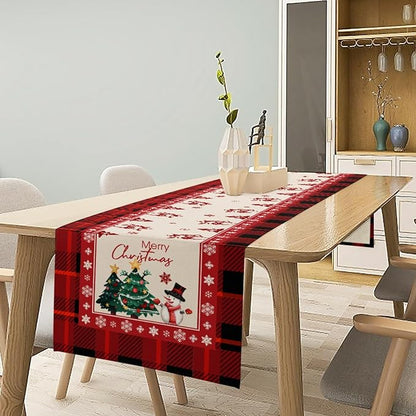 Merry Christmas Table Runner, Snowman Linen Farmhouse Table Runners, Table - Image 6