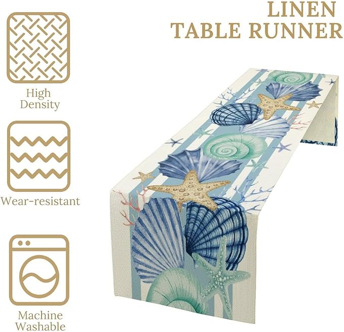 Sea Shell Starfish Table Runner, Spring Summer Ocean Theme Nautical Coastal - Image 4