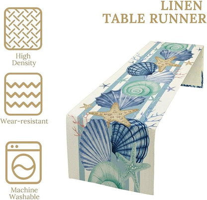 Sea Shell Starfish Table Runner, Spring Summer Ocean Theme Nautical Coastal - Image 4