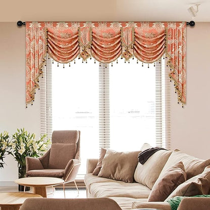 ELKCA Golden Jacquard Swag Waterfall Valance Luxury Curtain Valance by ELKCA