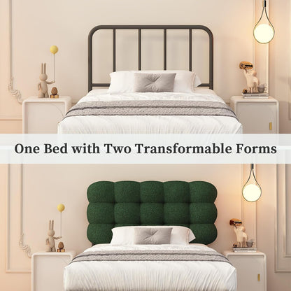 barnfurin twin bed frame, soft teddy cloud boucle showing dimensions