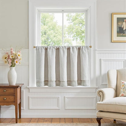 jinchan Double Layer Striped Linen Kitchen Tier Curtain Rustic Cafe by JINCHAN