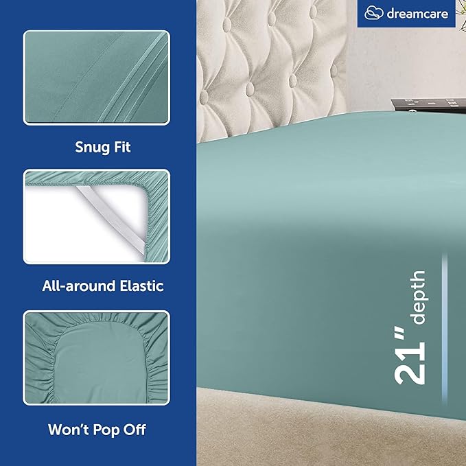 DREAMCARE Queen Sheet Set – 4 pcs Cooling Sheets – up to 21” Extra Deep Pocket - Image 7