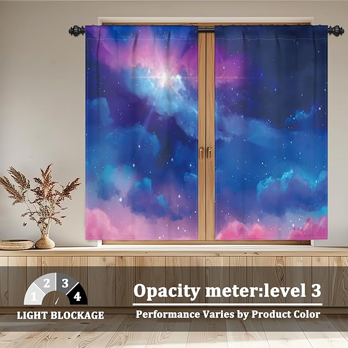 Renaiss 53 x 63 Inch Universe Galaxy Blackout Curtains Outer Space Blue Pink - Image 3