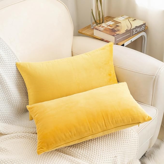 HWY 50 Yellow Velvet Rectangular Throw Pillow Covers 12x20 Inch - Image 7