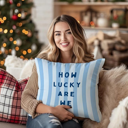 How Lucky are We Striped Pillow Covers 18x18, Motivational Quote Decor - Image 3