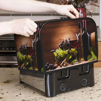 Red Wine Glasses Grape Wooden 2 Slice Toaster Cover, Waterproof Toaster Dust - Image 2
