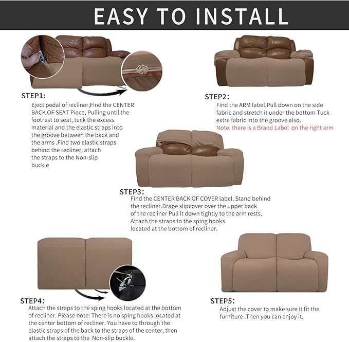 Easy-Going 6 Pieces Recliner Loveseat Stretch Sofa Slipcover Sofa Cover - Image 4