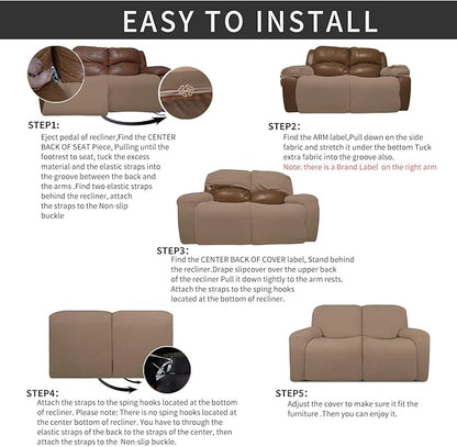 Easy-Going 6 Pieces Recliner Loveseat Stretch Sofa Slipcover Sofa Cover - Image 4