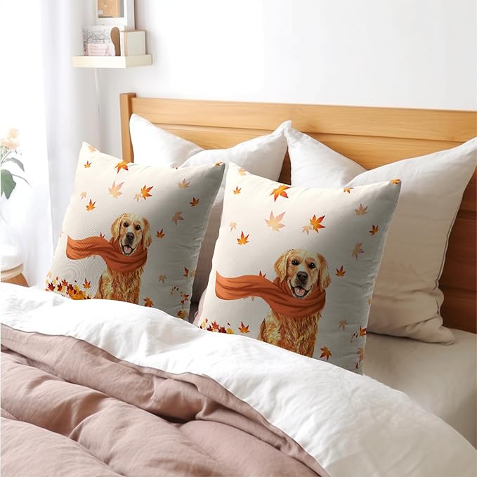 Golden Retriever Dog Fall Throw Pillow Cover Autumn Maple Leaves Farmhouse - Image 8