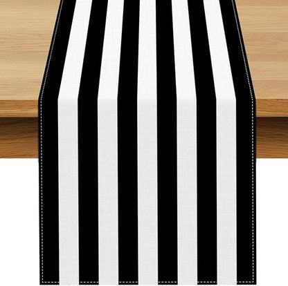 Black and White Cabana Striped Table Runner Birthday Party Decoration Baby by Buxiuer