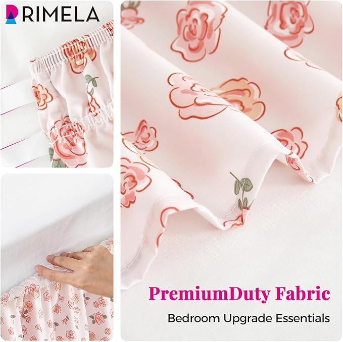 RIMELA Pastel Rose Bed Skirt Queen Size 15 Inch Drop, Elastic Bed Skirting - Image 8