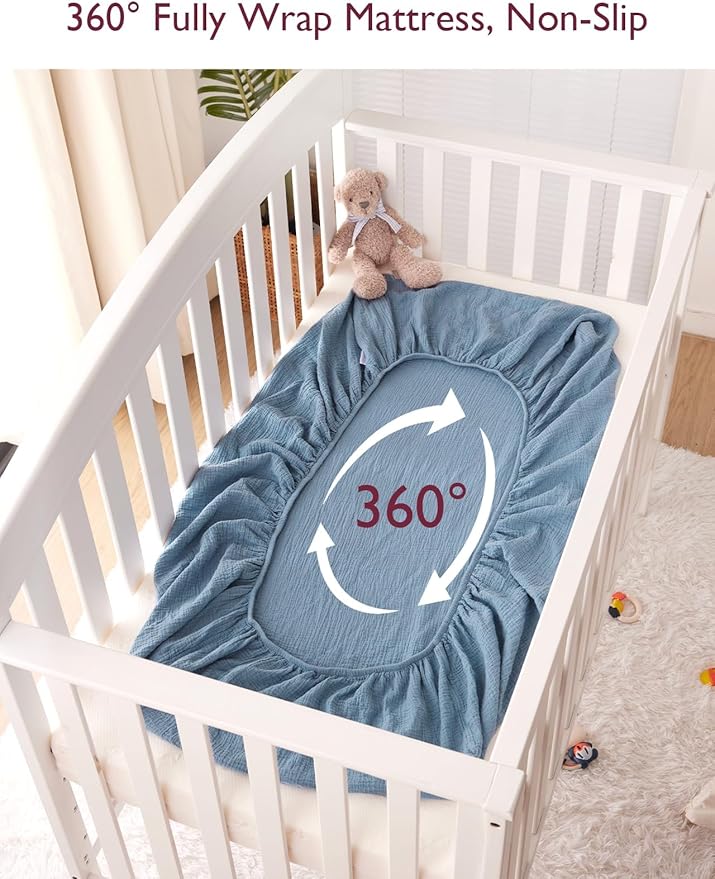 Momcozy Muslin Standard Fitted Crib Sheets, 2 Pack Soft Breathable Natural - Image 6