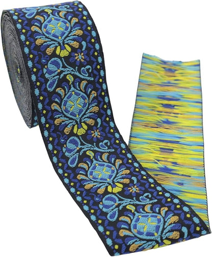Boho Jacquard Ribbon Floral Ribbon Navy Embroidery Jacquard Trim - Image 4