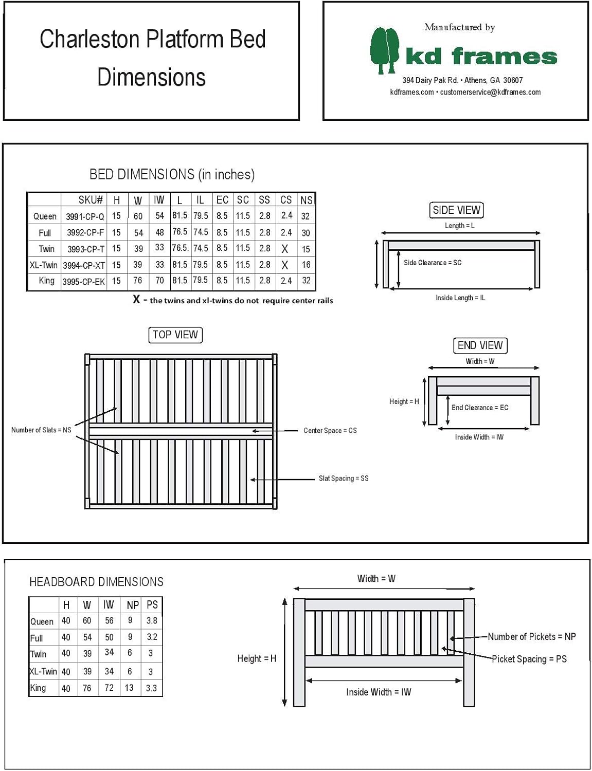 kd frames charleston platform bed - twin bed, package contents