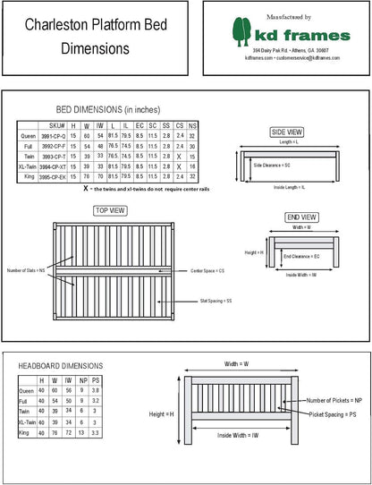 kd frames charleston platform bed - twin bed, package contents