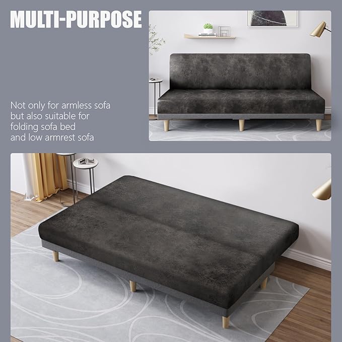 molasofa Leather Like Stretch Futon Slipcover Armless Futon Bed Sofa Cover - Image 5