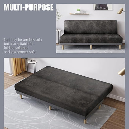 molasofa Leather Like Stretch Futon Slipcover Armless Futon Bed Sofa Cover - Image 5