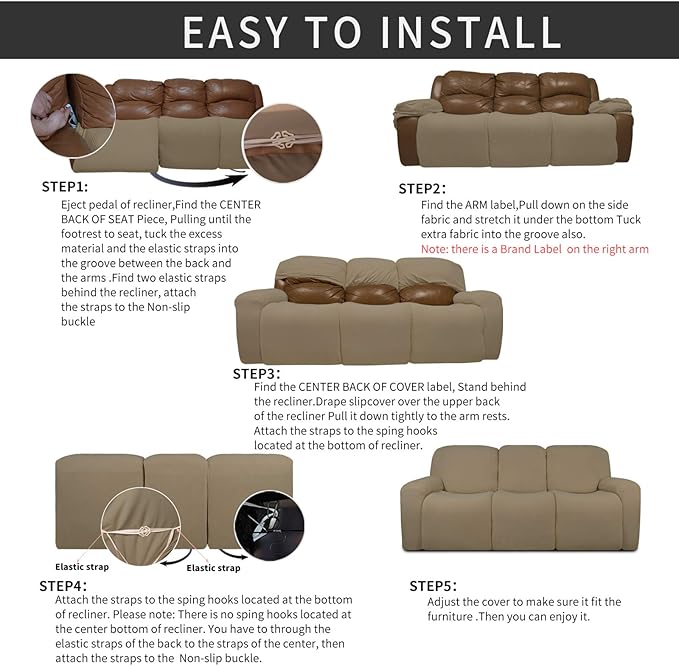 Easy-Going 8 Pieces Recliner Sofa Stretch Sofa Slipcover Sofa Cover Furniture - Image 4