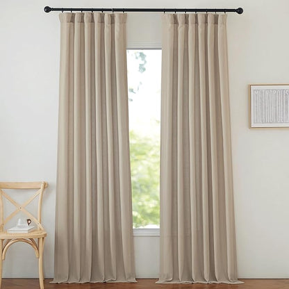 NICETOWN Thick Flax Linen Camel Curtains 108 inches Long, Pinch Pleated Linen by NICETOWN