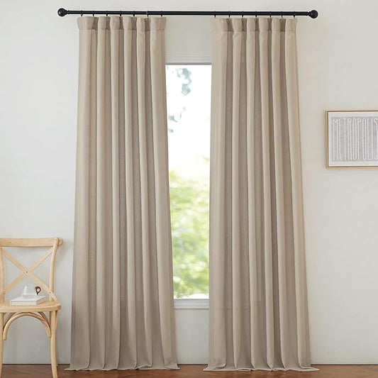 NICETOWN Thick Linen Curtains for Farmhouse 90 inches Long, Pinch Pleated by NICETOWN