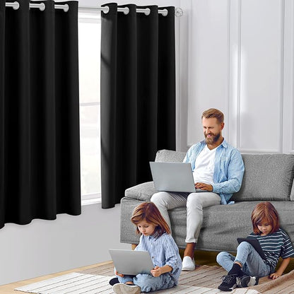 HOMEIDEAS Black Blackout Curtains 42 X 63 Inch 2 Panels Room Darkening Bedroom - Image 2