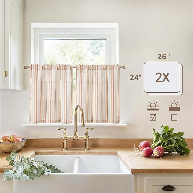 jinchan Colorful Striped Linen Kitchen Curtains 24 Inch Christmas Decorations - Image 5