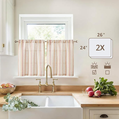 jinchan Colorful Striped Linen Kitchen Curtains 24 Inch Christmas Decorations - Image 5