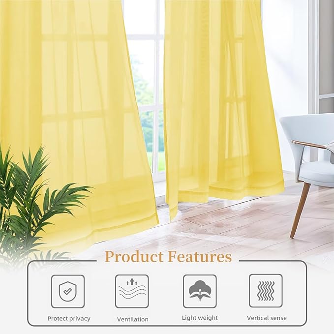Sheer Curtains 54 Inches Long 2 Panels, Rod Pocket Short Curtain - Image 6