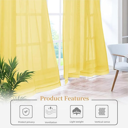 Sheer Curtains 63 Inches Long 2 Panels, Rod Pocket Short Curtain - Image 6
