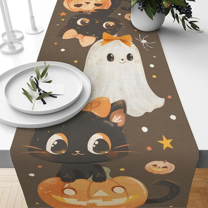 Halloween Table Runner, Pumpkin Linen Table Runner, Kitchen Dining Coffee Table - Image 6