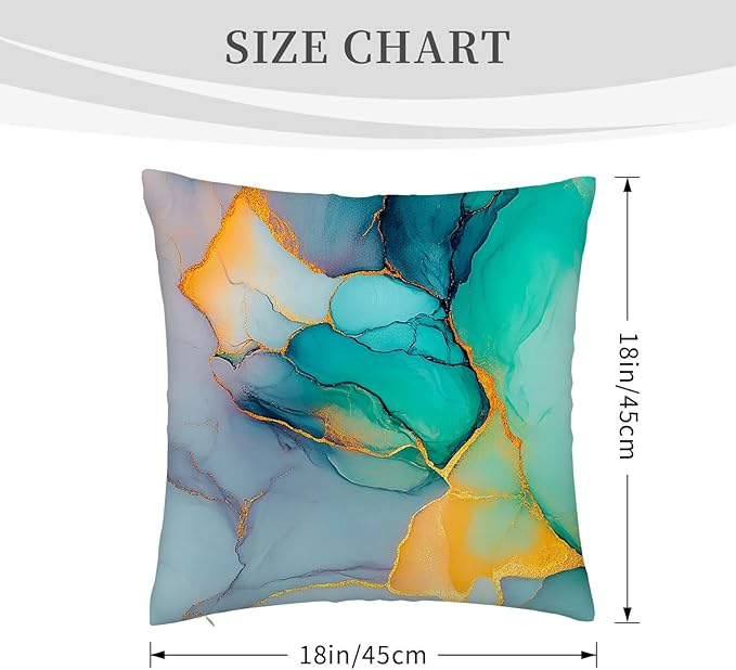 Marble Texture Turquoise Decorative Throw Pillow Covers Teal Gold Pillow Cases - Image 2