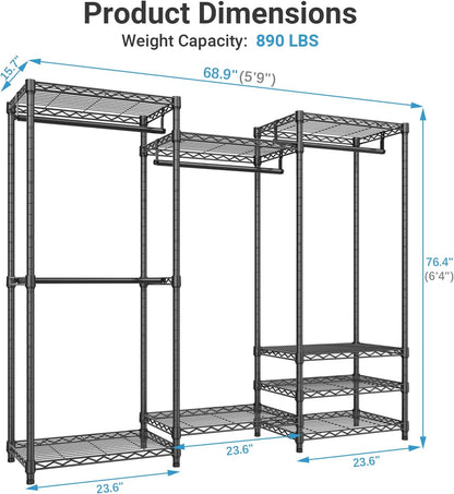vipek v5 heavy duty clothes rack, freestanding modular showing dimensions