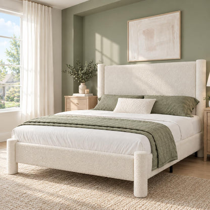revominca queen cloud bed frame, boucle upholstered platform, main product view