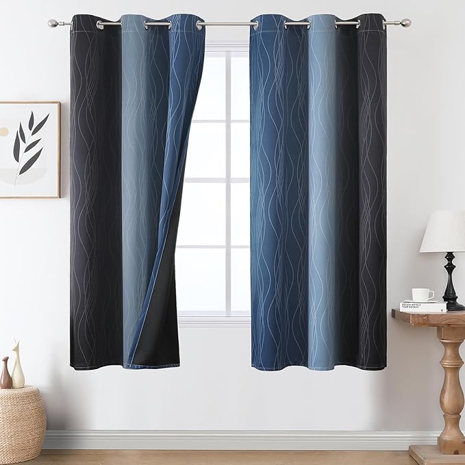Estelar Textiler Navy Blue and Black Ombre Blackout Curtains 63 Inches Long by ESTELARTEXTILER