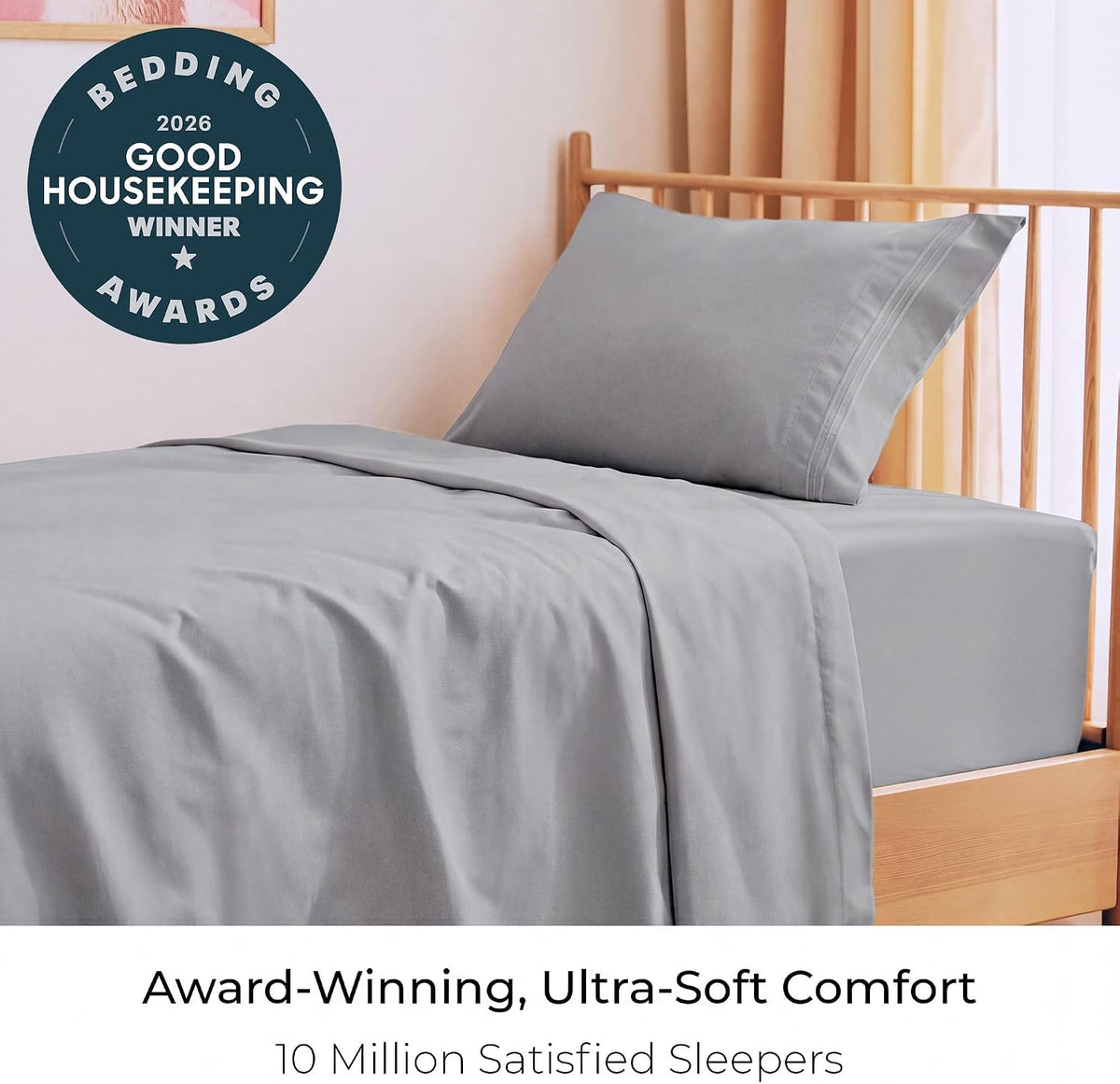 mellanni iconic 3-piece bed sheet set, 16" deep shown in use