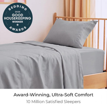 mellanni iconic 3-piece bed sheet set, 16" deep shown in use