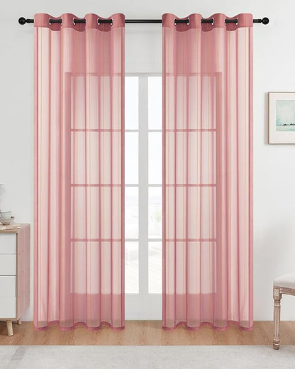 Stripe Pink Sheer Curtains 84 inch Length 2 Panels Grommets Top Semi by MISSTIAM