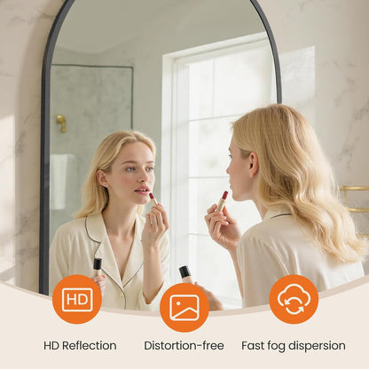 sweetcrispy 26.5"x38" arched black bathroom mirrors for wall shown in use