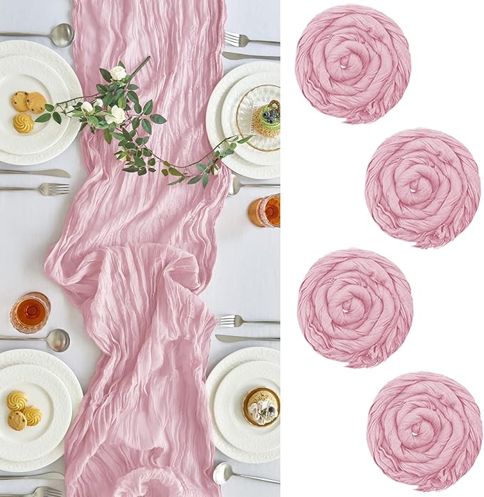 IVAPUPU 4 Pcs Cheesecloth Table Runner - 10ft Pink Boho Gauze Cheese Cloth by IVAPUPU