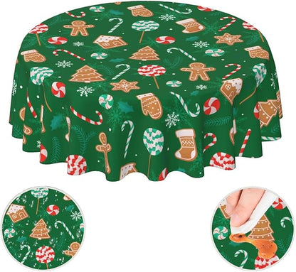 Green Gingerbread Man Round Tablecloth 60 Inch, Christmas Candy Cane - Image 7