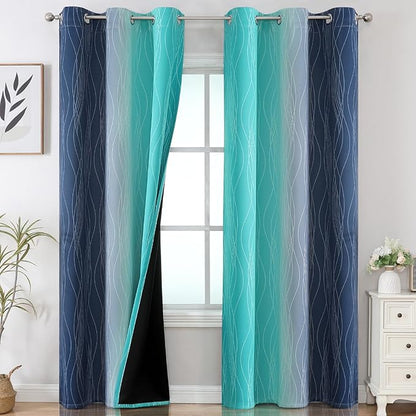 Estelar Textiler Navy Blue and Teal Ombre Blackout Curtains by ESTELARTEXTILER